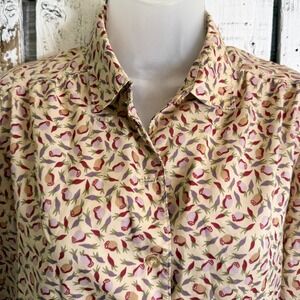 VTG‎ 70s Mr Beau Floral Rose Blouse Women's Medium Button Up LongSleeve Cottage